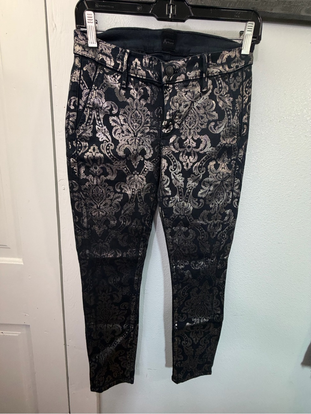 Guess by Marciano Black Jeans with Metallic Gold Damask Pattern